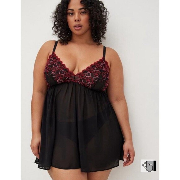 Torrid Babydoll Top Chemise Triangle Embroidered Hearts Pink Size 2X Romantic - Picture 1 of 8
